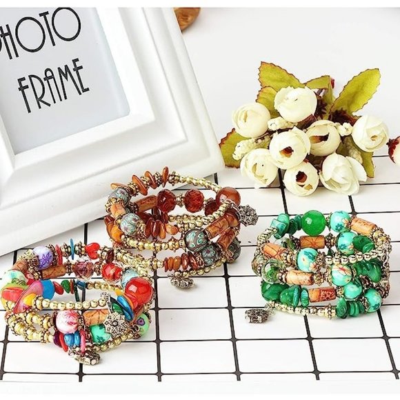 FIBO STEEL 6 Sets Bohemian Stackable Bead Bracelets for Women Stretch Mu… - Picture 5 of 6